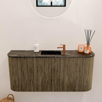 Mondiaz JOYA-DLUX 93.2cm toiletmeubel - ronding links en rechts kleur Dusk - Wastafel FAYE positie Midden 1 kraangat kleur Lava.