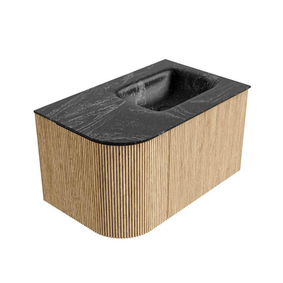 MONDIAZ KURVE-DLUX 75cm Meuble salle de bain avec module 25 G - couleur Oak - 1 tiroir - 1 porte - vasque GRUNNE droite - 1 trou de robinet - couleur Lava