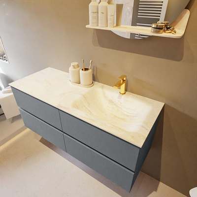 Mondiaz VICA-DLUX ensemble de meuble de salle de bain - 120cm - meuble sous-vasque plata - 4 tiroirs - lavabo encastré cloud droite - 1 trou de robinet - miroir modèle spot - version XL 60cm haut - ostra