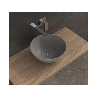 Ideavit Solidthin opbouw wastafel 39x39x14.5cm rond 0 kraangaten 1 wasbak Solid surface lichtgrijs OUTLETSTORE