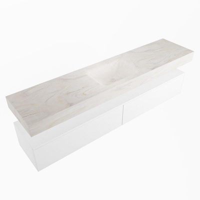 Mondiaz ALAN-DLUX Ensemble de meuble - 200cm - meuble Talc mat - 2 tiroirs - Lavabo Cloud Ostra suspendu - vasque Centre - 1 trou de robinet