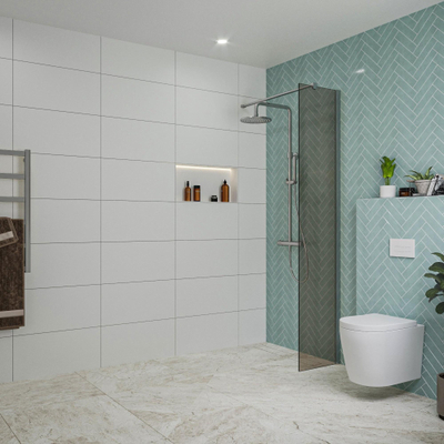 FugaFlow Eccelente Vetro inloopdouche badkamer - 40x200cm - rookglas - wandarm - chroom