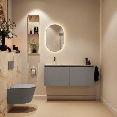MONDIAZ TURE-DLUX Meuble toilette - 120cm - Smoke - EDEN - vasque Frappe - position gauche - sans trou de robinet