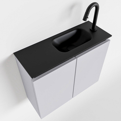 MONDIAZ TURE Toiletmeubel 60x23x50cm met 1 kraangaten 2 deuren cale mat Wastafel Eden rechts Solid Surface Zwart