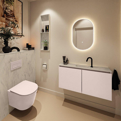 MONDIAZ TURE-DLUX Meuble toilette - 100cm - Rosee - EDEN - vasque Opalo - position centrale - 1 trou de robinet