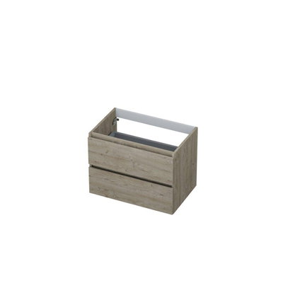 INK Wastafelonderkast - 70x45x52cm - 2 lades - greeploos - met houten keerlijst - MFC - Greige eiken