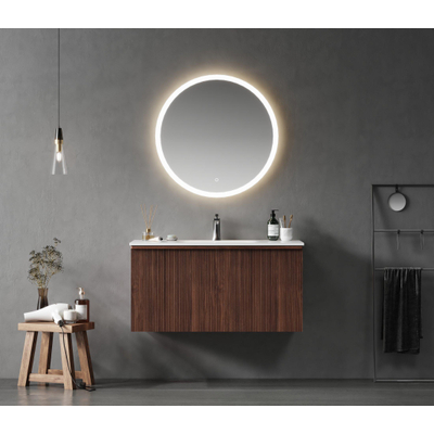 Saniclass Terra Wastafelonderkast - 100cm - 2 lades - ribbel front - kastanje