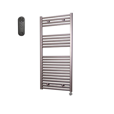 Sanicare HVS Radiateur électrique - 111,8x45cm - 596W - avec télécommande - thermostat - chrome - en bas à droite - aspect inox (argent)