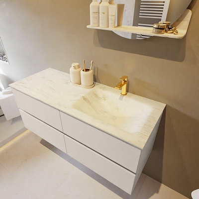 Mondiaz VICA-DLUX ensemble de meuble de salle de bain - 120cm - meuble sous lavabo lin - 4 tiroirs - lavabo encastrée nuage droite - 1 trou de robinet - version haute de 60cm - opalo