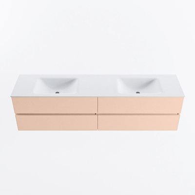 MONDIAZ Vica Ensemble meuble de salle de bains - 190cm - meuble bas rosee - 4 tiroirs - lavabo cloud double - 2 trous de robinet - version haute 60cm - talc
