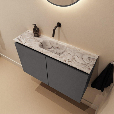 MONDIAZ TURE-DLUX 80cm toiletmeubel Dark Grey. EDEN wastafel Glace positie midden. Zonder kraangat.