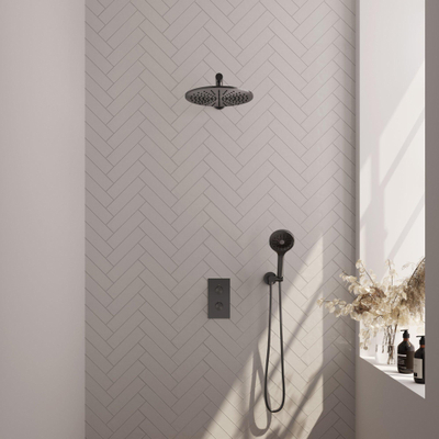 BRAUER Gunmetal Edition inbouw regendoucheset – Ø30 cm hoofddouche – ronde handdouche – met omstel – vaste douchehouder