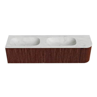 Mondiaz KURVE-DLUX Badkamermeubelset - 175x46x40cm - 2 lade - 1 deur - wastafel solid surface - dubbel / links - 2 kraangaten - Ruby