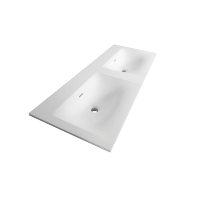 Saniclass plan pour meuble salle de bains Furiosa 140.5x46cm 2 lavabos sans trou pour robinet rectangulaire Fine Stone blanc mat