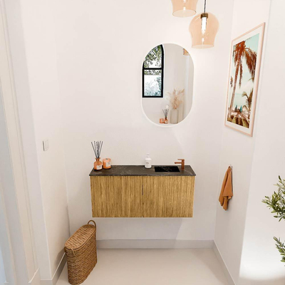 Mondiaz JOYA-DLUX 90cm toiletmeubel - kleur Oak - Wastafel FAYE positie Rechts 1 kraangat kleur Lava.