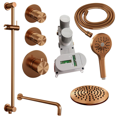 BRAUER Copper Edition inbouw regendoucheset – Ø20 cm hoofddouche – 40 cm gebogen wandarm – ronde handdouche – glijstang 70 cm