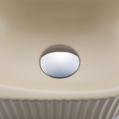 QeramiQ Fuente Ensemble de Lavabo - 40x21.5x12cm - strié - demi-rond - sans trou pour robinet - céramique - ensemble de robinet chrome - bouchon de vidange - siphon réduit - beige