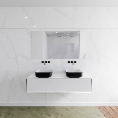 Mondiaz Lagom Meuble salle de bains 140x30.9x45cm Solid Surface Urban 1 tiroir avec lavabo BINX vasque à poser double sans trous de robinet