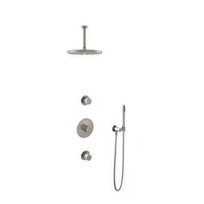 Hotbath Buddy IBS - Regendoucheset - 15cm plafondarm - 30cm ronde hoofddouche - staafhanddouche - 2 stopkranen - geborsteld nikkel (RVS)