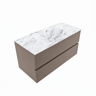 Mondiaz VICA-DLUX Ensemble de meuble de salle de bain - 100cm - meuble sous-vasque fumée - 2 tiroirs - lavabo encastré nuage milieu - sans trous de robinet - version haute de 60cm - glace