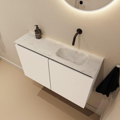 MONDIAZ TURE-DLUX Meuble toilette - 80cm - Talc - EDEN - vasque Opalo - position droite - sans trou de robinet