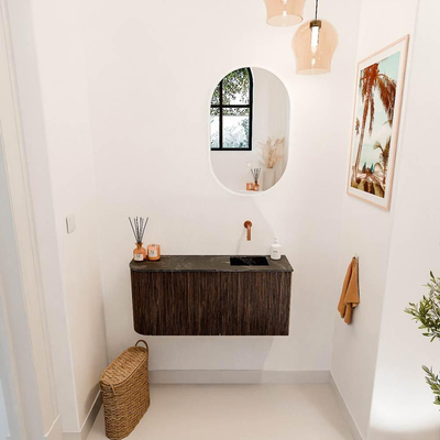 Mondiaz JOYA-DLUX 91.6cm toiletmeubel - ronding links kleur Walnut - Wastafel FAYE positie Rechts Zonder kraangat kleur Lava.