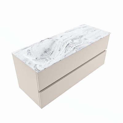 Mondiaz VICA-DLUX Ensemble de meuble de salle de bain - 120cm - meuble sous-vasque lin - 2 tiroirs - lavabo encastrée nuage gauche - 1 trou de robinet - version haute de 60cm - glace