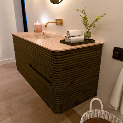 Mondiaz CIRO-DLUX Ensemble de meubles de salle de bains - 110x45x50cm - Plan vasque solid surface Arena - 1 lavabo à gauche - sans trous de robinet - 2 tiroirs - Shadow