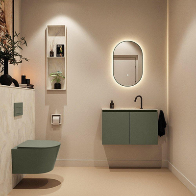 MONDIAZ TURE-DLUX Meuble toilette - 80cm - Army - EDEN - vasque Ostra - position centrale - 1 trou de robinet