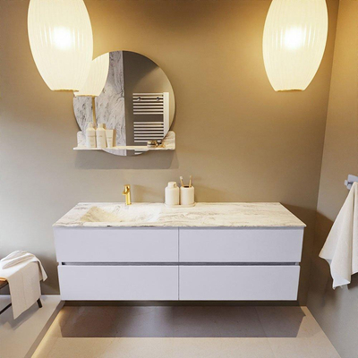 MONDIAZ VICA-DLUX Ensemble meuble de salle de bains - 150cm - meuble bas cale - 4 tiroirs - vasque encastrée cloud à gauche - 1 trou de robinet - version haute 60cm - glace