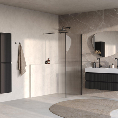 BRAUER Oblivion Paroi de douche à l'italienne - 100x200cm - paroi latérale 30cm - verre strié transparent - revêtement en verre - Noir Mat