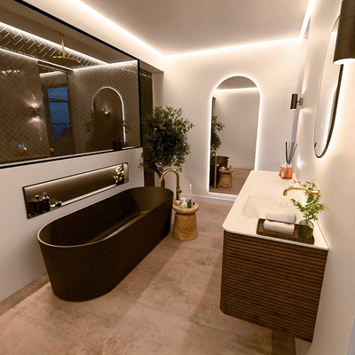 Mondiaz CIRO-DLUX Meuble de salle de bains - 170x45x50cm - Plan-vasque solid surface Opalo - 1 vasque à droite - sans trous de robinetterie - 4 tiroirs - Dusk