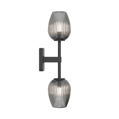 Astro Tacoma Twin Wandlamp/Plafondlamp - 230V - IP44 - ovaal - geribbeld - smoke glas - mat zwart