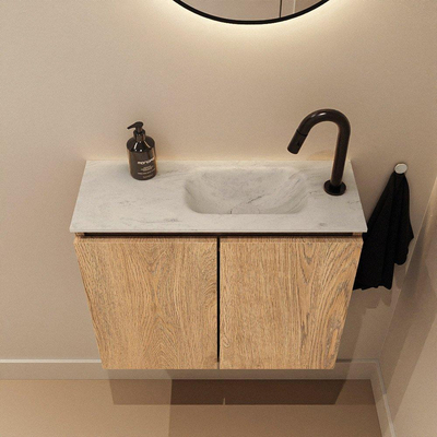 MONDIAZ TURE-DLUX 60cm toiletmeubel Washed Oak. EDEN wastafel Opalo positie rechts. Met 1 kraangat.