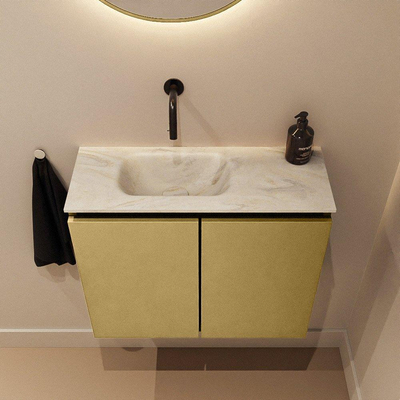 MONDIAZ TURE-DLUX Meuble toilette - 60cm - Oro - EDEN - vasque Ostra - position gauche - sans trou de robinet