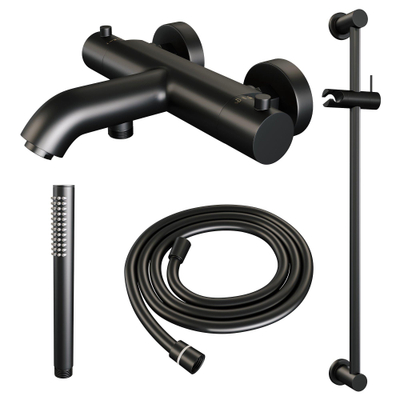 Robinet de baignoire Brauer Black Edition à poser - ensemble de douche - 2 fonctions - 2 boutons lisses - douchette à main 1 jet - noir mat