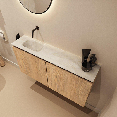 MONDIAZ TURE-DLUX 100cm toiletmeubel Washed Oak. EDEN wastafel Ostra positie links. Zonder kraangat.