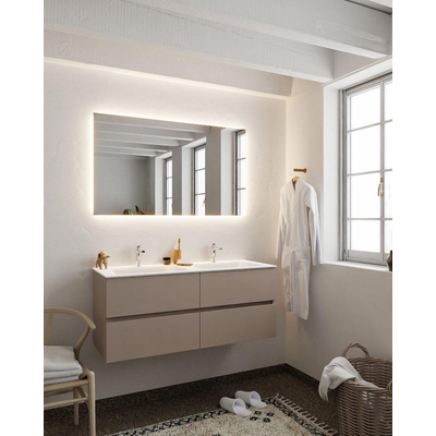 Mondiaz VICA ensemble de meuble de salle de bain - 120cm - meuble sous-vasque fumée - 4 tiroirs - lavabo nuage double - 2 trous de robinet XL version 60cm haut