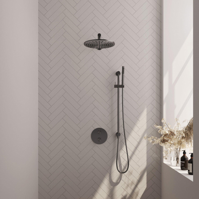 BRAUER Gunmetal Edition Douche de pluie encastrée thermostatique - 3 voies - ronde - set 86 - pomme de douche 30cm - bras mural droit - douchette barre - flexible de douche - barre de douche intégrée - gunmetal brossé PVD