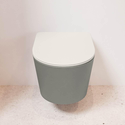 Mondiaz LAVIE hangtoilet – spoelrandloos – 36 x 53 cm – met softclose zitting – Smoke (lichtbruin), zitting Linen (offwhite)