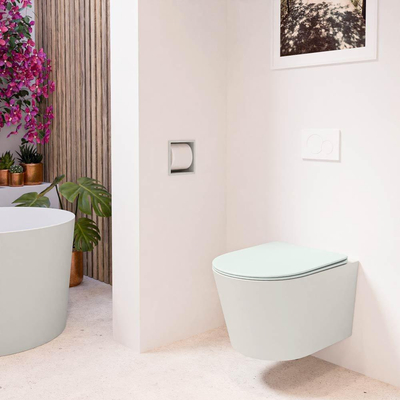 MONDIAZ LAVIE WC suspendu - 36x53cm - sans bride - Greey (gris) - softclose - quick-release - abattant WC - Linen (offwhite)