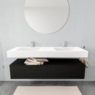 MONDIAZ ALAN 150cm - meuble bas - urban - 1 tiroir - lavabo suspendu - 2 vasques - 2 trous de robinet - talc