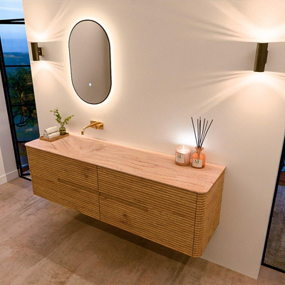 Mondiaz CIRO-DLUX Badkamermeubelset - 170x45x50cm - Solid surface wastafel Saba - 1 wasbak Links - zonder kraangaten - 4 lades - Oak