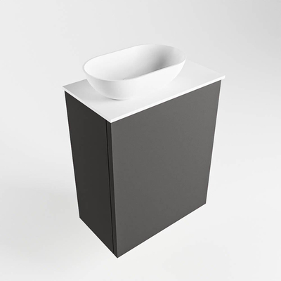 Mondiaz fowy armoire de toilette 40x50x23cm gris foncé mat 1 trou pour robinetterie évier : gauche 1 porte solid surface avec top mdf couleur évier : blanc/noir