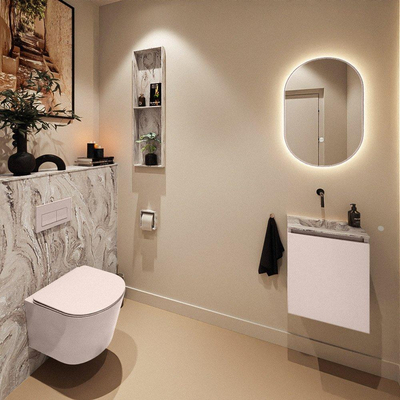 MONDIAZ TURE-DLUX Meuble toilette - 40cm - Rosee - EDEN - vasque Glace - position centrale - sans trou de robinet