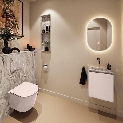 MONDIAZ TURE-DLUX Meuble WC 40 cm Rosee. Lavabo EDEN Glace position milieu. Sans trou de robinet.
