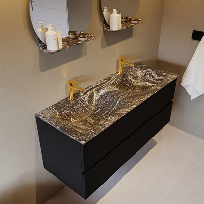 Mondiaz VICA-DLUX ensemble de meuble de salle de bain - 120cm - meuble sous-vasque urban - 2 tiroirs - lavabo encastré cloud double - 2 trous de robinet - miroir modèle spot - version XL 60cm de haut - lave