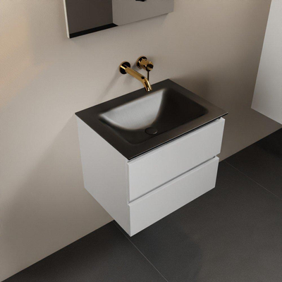 Mondiaz AIVY Ensemble de meuble - 60x45x50cm - 0 trous de robinet - 1 vasque Urban Solid surface - Centre - 2 tiroirs - avec miroir - MDF Talc