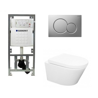 Wiesbaden Vesta toiletset Rimless 52cm inclusief UP320 toiletreservoir en softclose toiletzitting met bedieningsplaat glans verchroomd