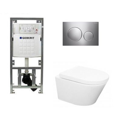 Wiesbaden Vesta toiletset Rimless 52cm inclusief UP320 toiletreservoir en softclose toiletzitting met bedieningsplaat sigma20 glans chroom